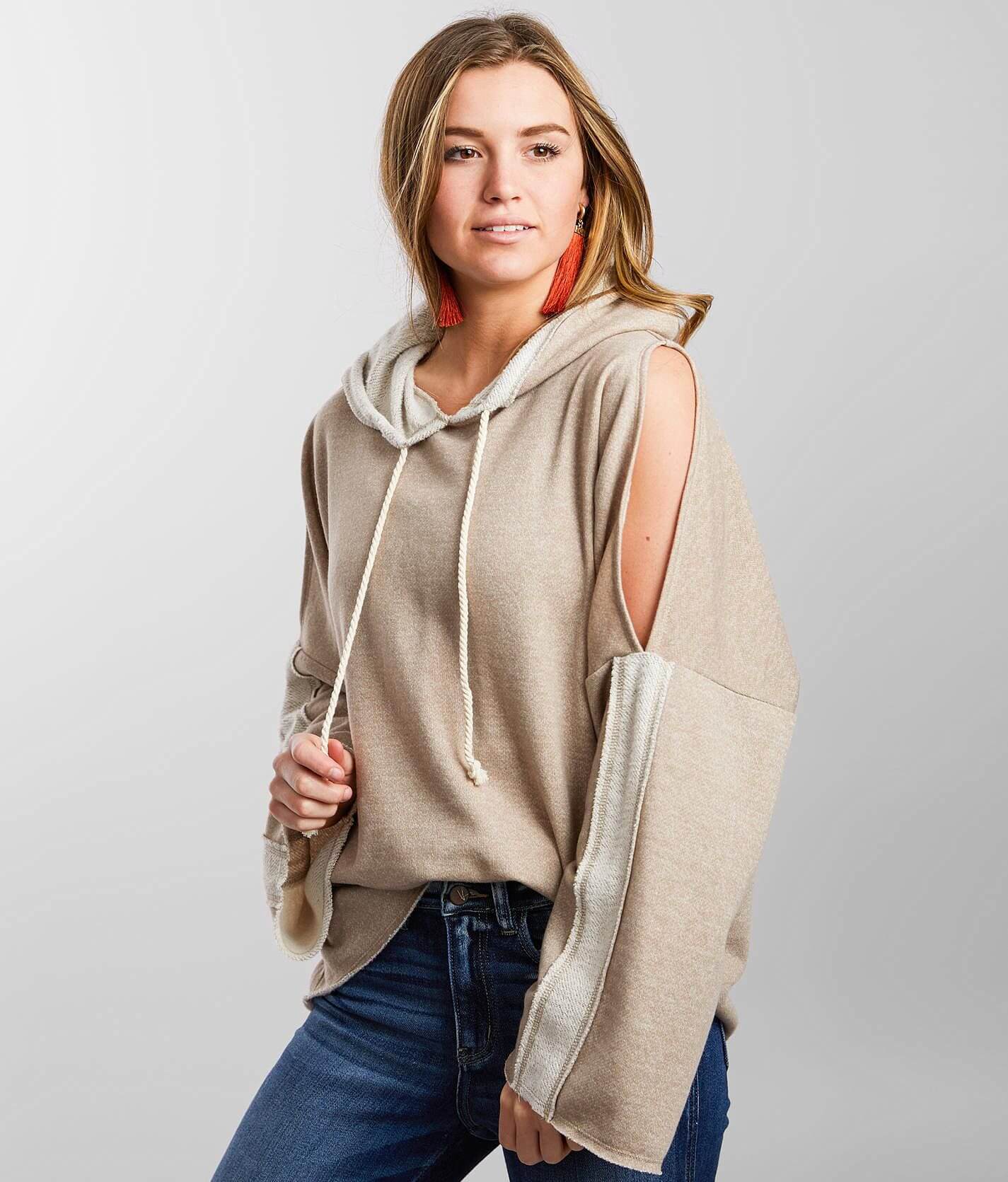 Cold Shoulder Hooded Sweatshirt