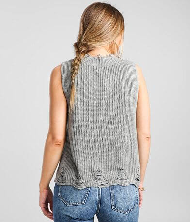 BKE Distressed Sweater Tank Top back view