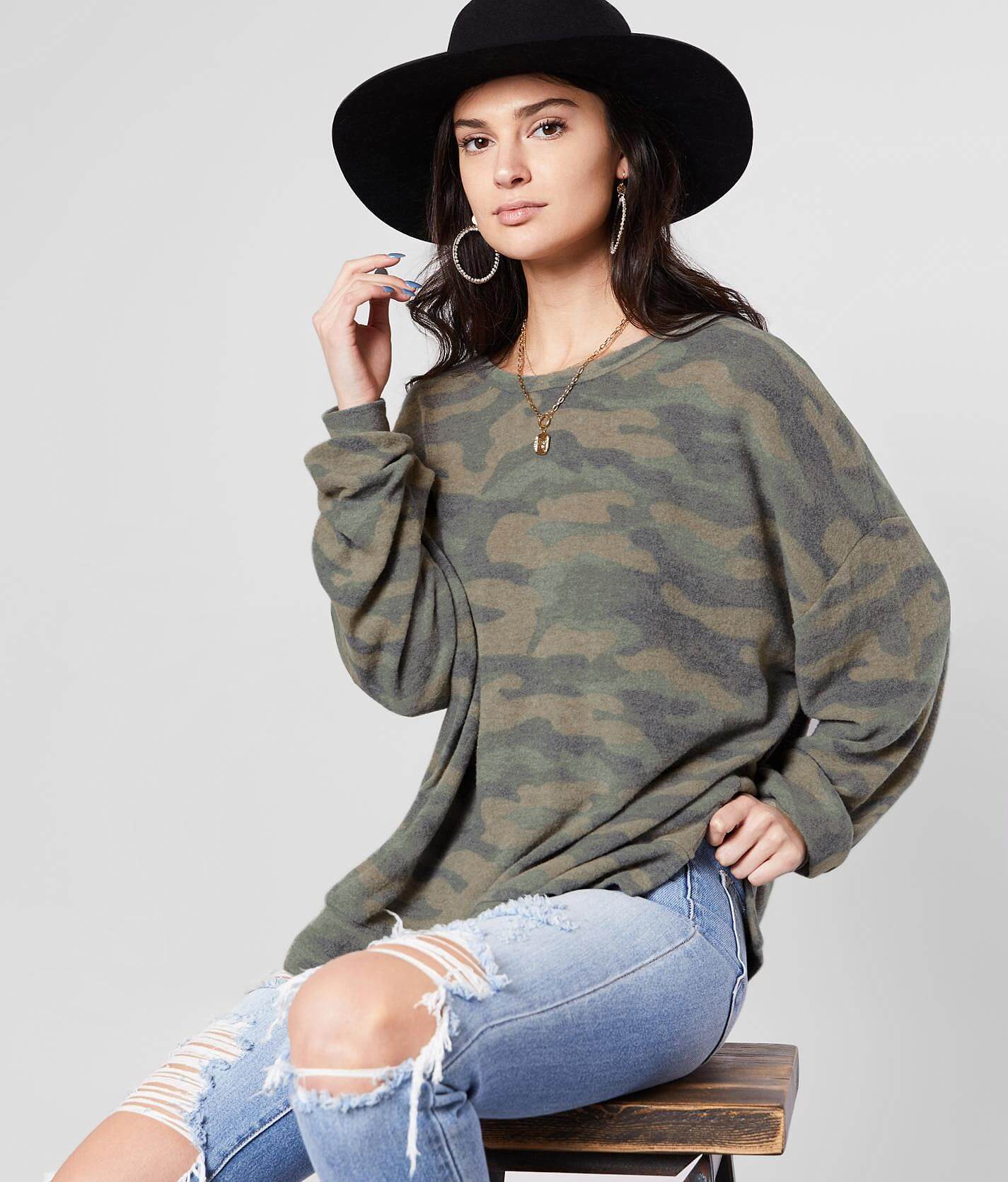 women's camo pullover