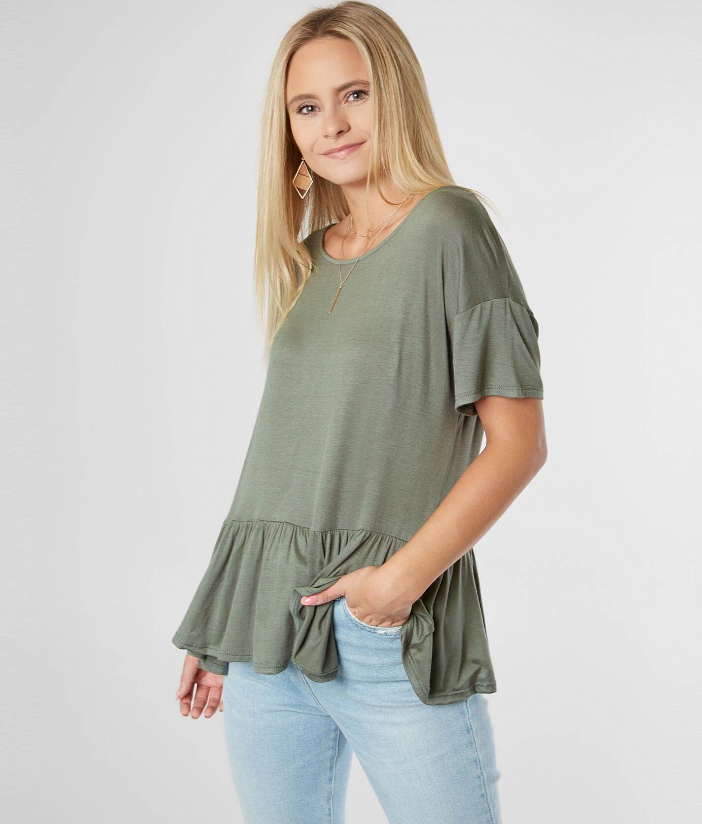 Daytrip Ruffle Hem Top - Women's Shirts/Blouses in Vetiver | Buckle