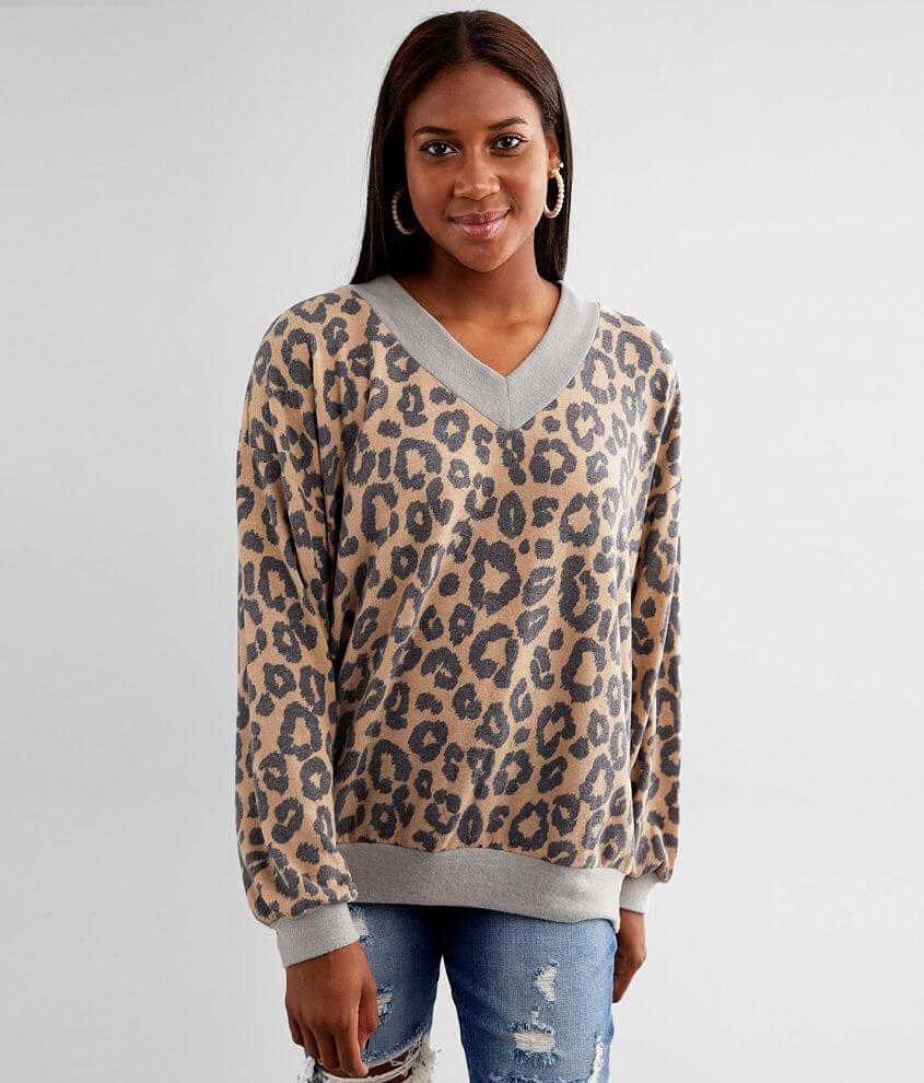 BKE Pieced Cheetah Print Top front view