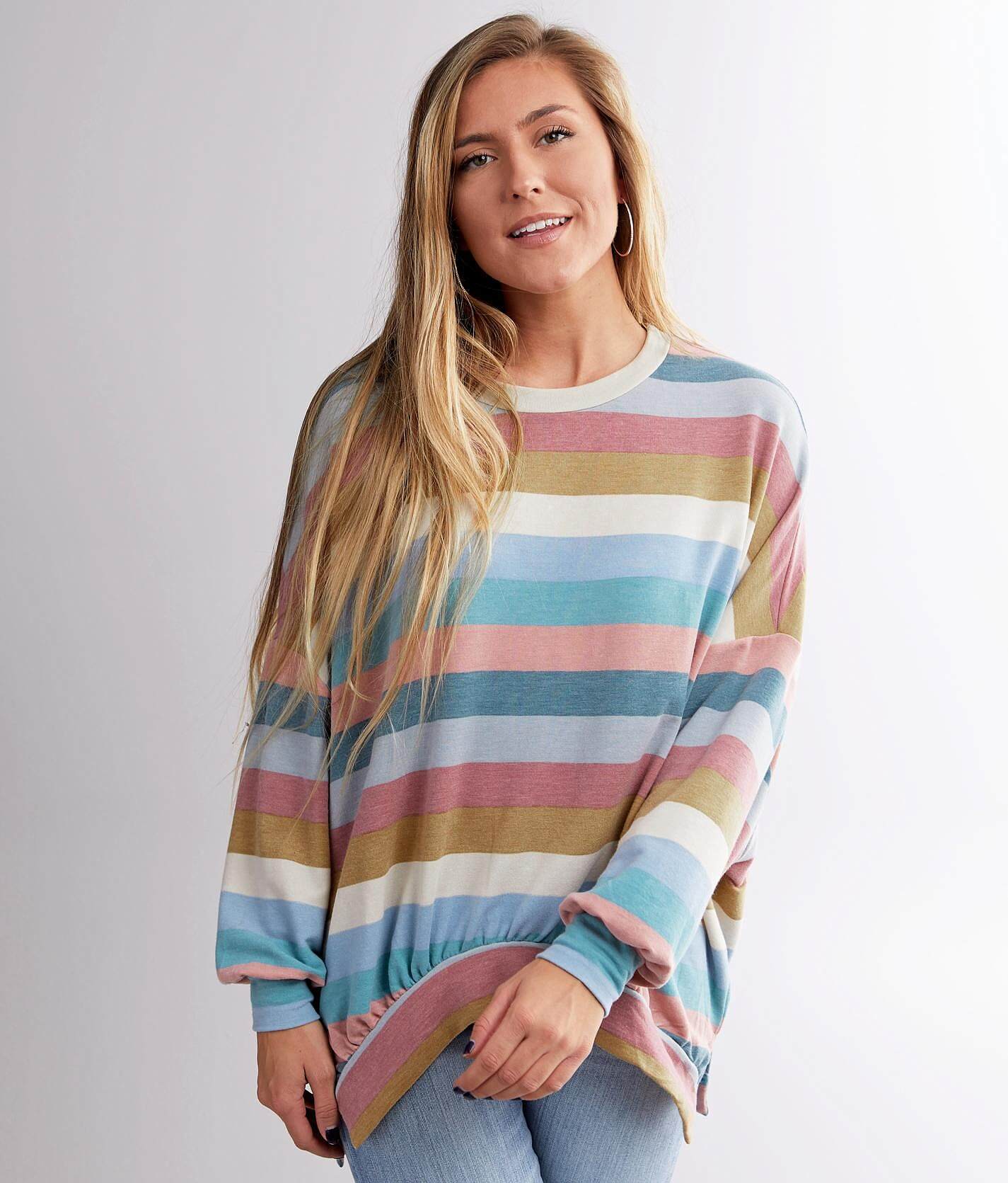 Pullover Femme BKE - Taille L - Tissage Ouvert Coral Et Navy - Occasion Très Bon État