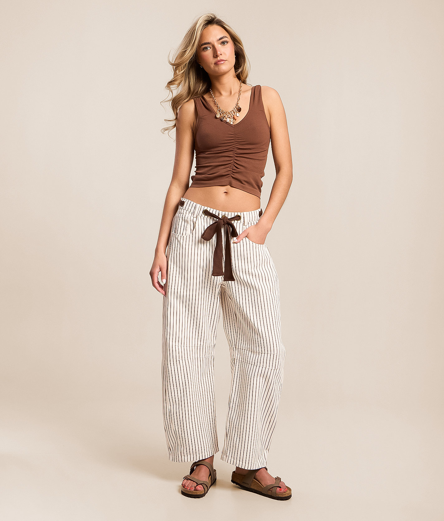 High Rise Striped Barrel Pant