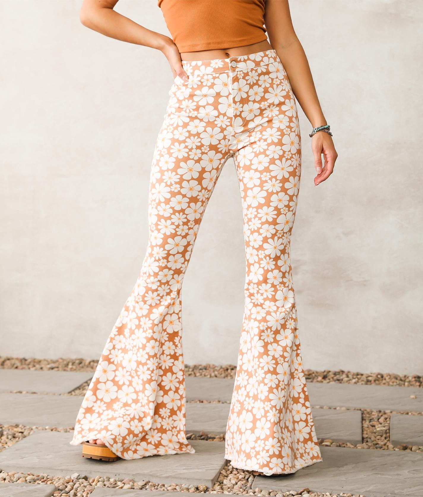 Buy Peach Printed Flaired Pant with Crop Top for Girls Online