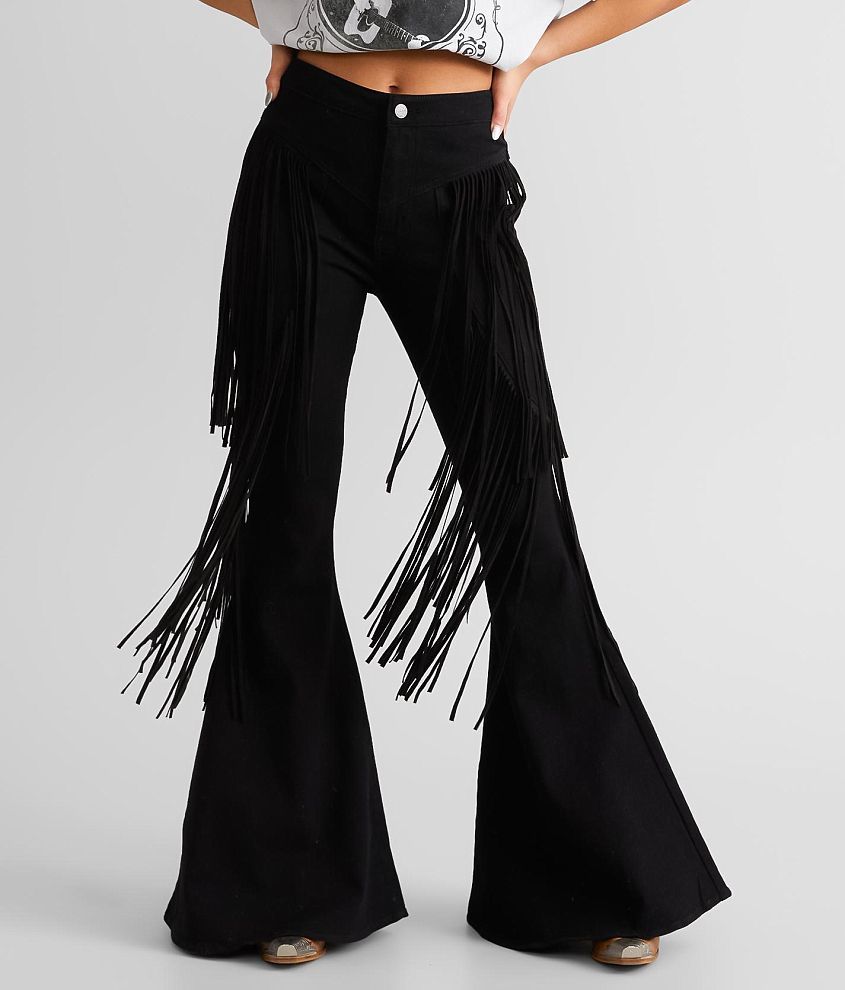 Sterling &#38; Stitch High Rise Fringe Flare Stretch Pant front view