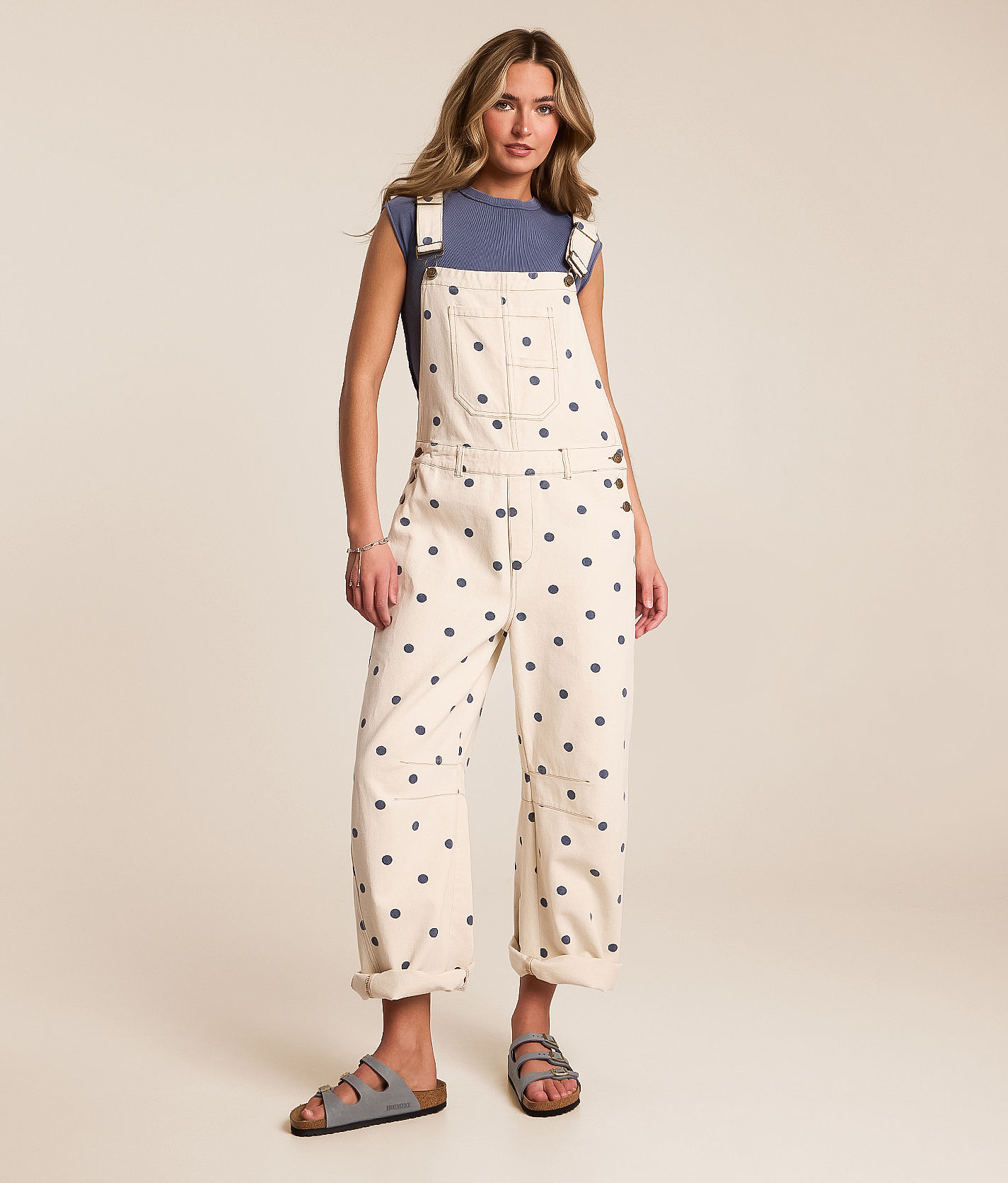Peach Love California Polka Dot Barrel Overalls - Women's Rompers