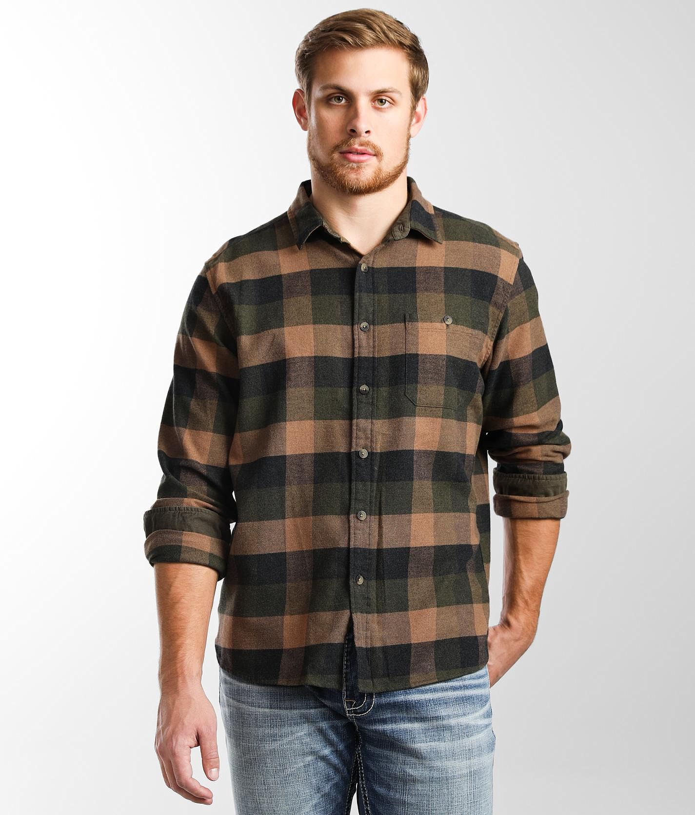 Freemont Double Brushed Flannel Shirt in Green and Brown Check by Pendleton  - Hansen's Clothing