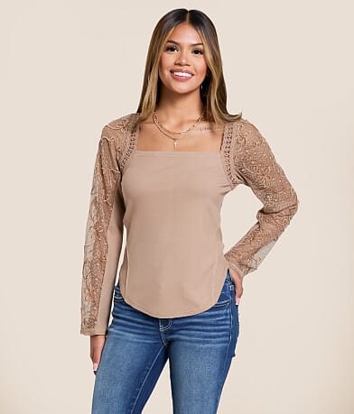 Willow & Root Pieced Crochet Top front view