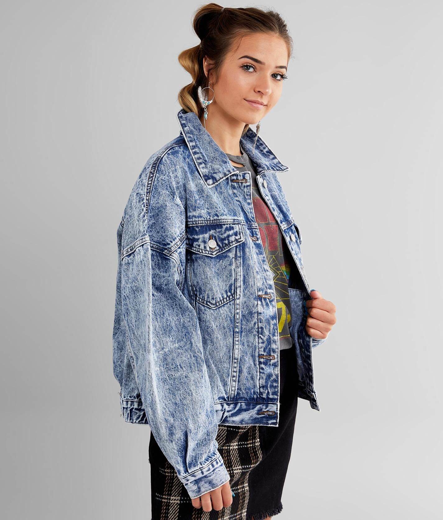 womens acid wash denim jacket