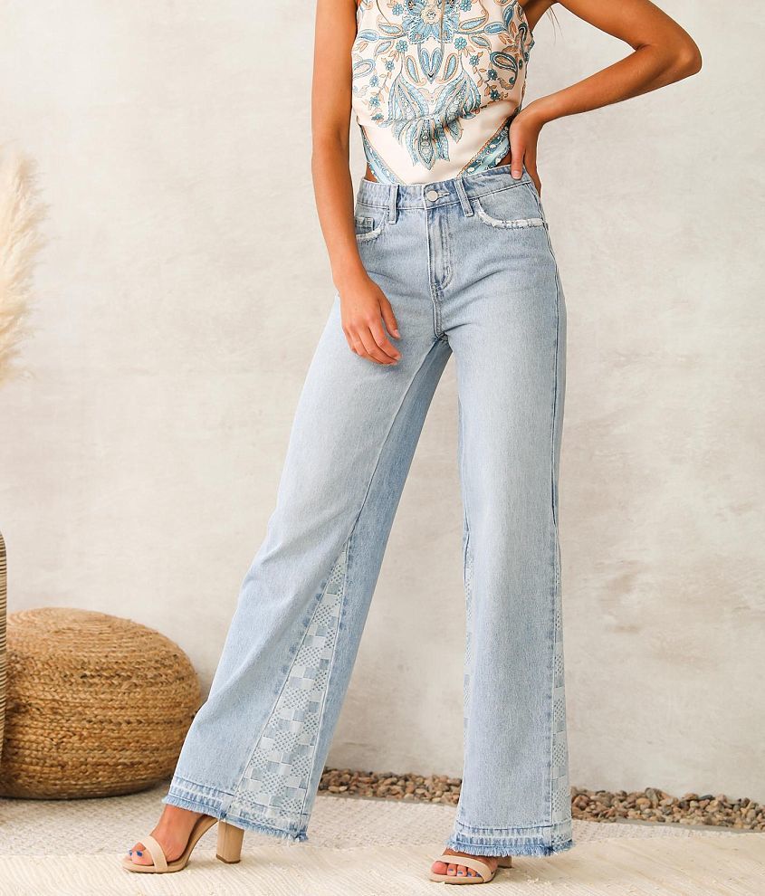 Tall High Rise Frayed Hem Wide Leg Jeans