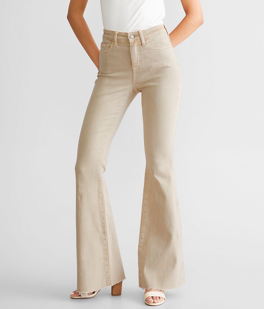 Women's Beige Flare Pants High Rise