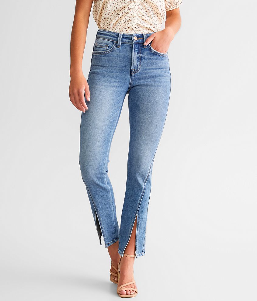 High Waisted Split Straight Leg Jeans