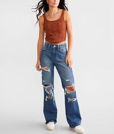 Gilded Intent 90's Split Hem Wide Leg Stretch Jean - Women's Jeans in  Everest