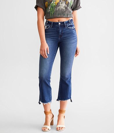 Blue B Rhinestone High Rise Cropped Flare Jean - Blue Small/X-Short, Women's