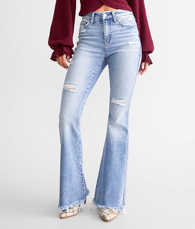  N/A Big Flare Denim Pants Female Side Bandage Bell Bottom Jeans  Vintage Long Trousers Women Slit Lace Up Flared Jeans (Color : A, Size : XX- Large) : ביגוד, נעליים ותכשיטים