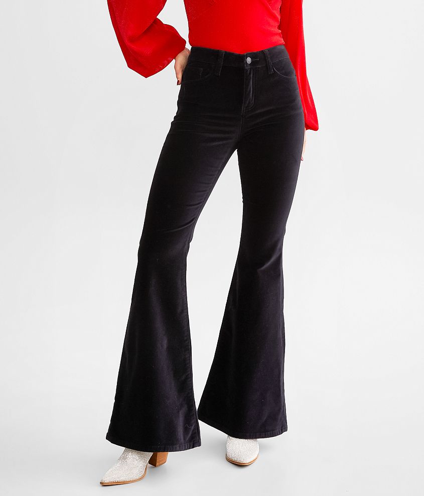 Flying Monkey High Rise Super Flare Stretch Velvet Pant - Women's Pants in  Jet Black