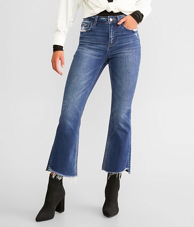 Blue B Rhinestone High Rise Cropped Flare Jean - Blue Small, Women's