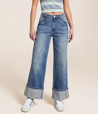 VERVET Kris Baggy Wide Leg Cropped Stretch Jean front view