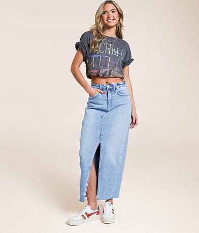 VERVET Claudia High Rise Midi Denim Skirt front view