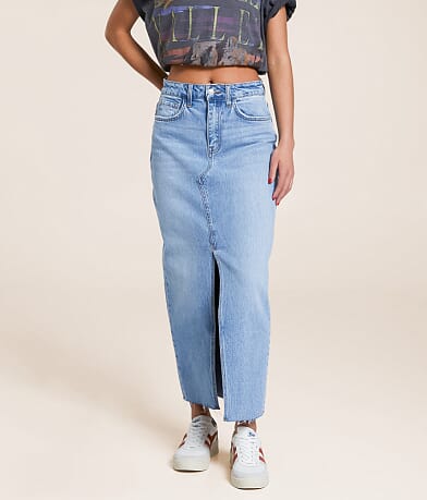 VERVET Claudia High Rise Midi Denim Skirt FULL_LEFT_SIDE