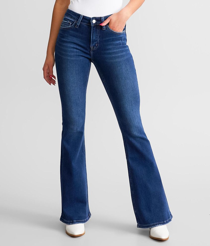 Womens Low Rise Flare Jeans - Blue