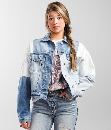 VERVET Color Block Denim Jacket full left side view