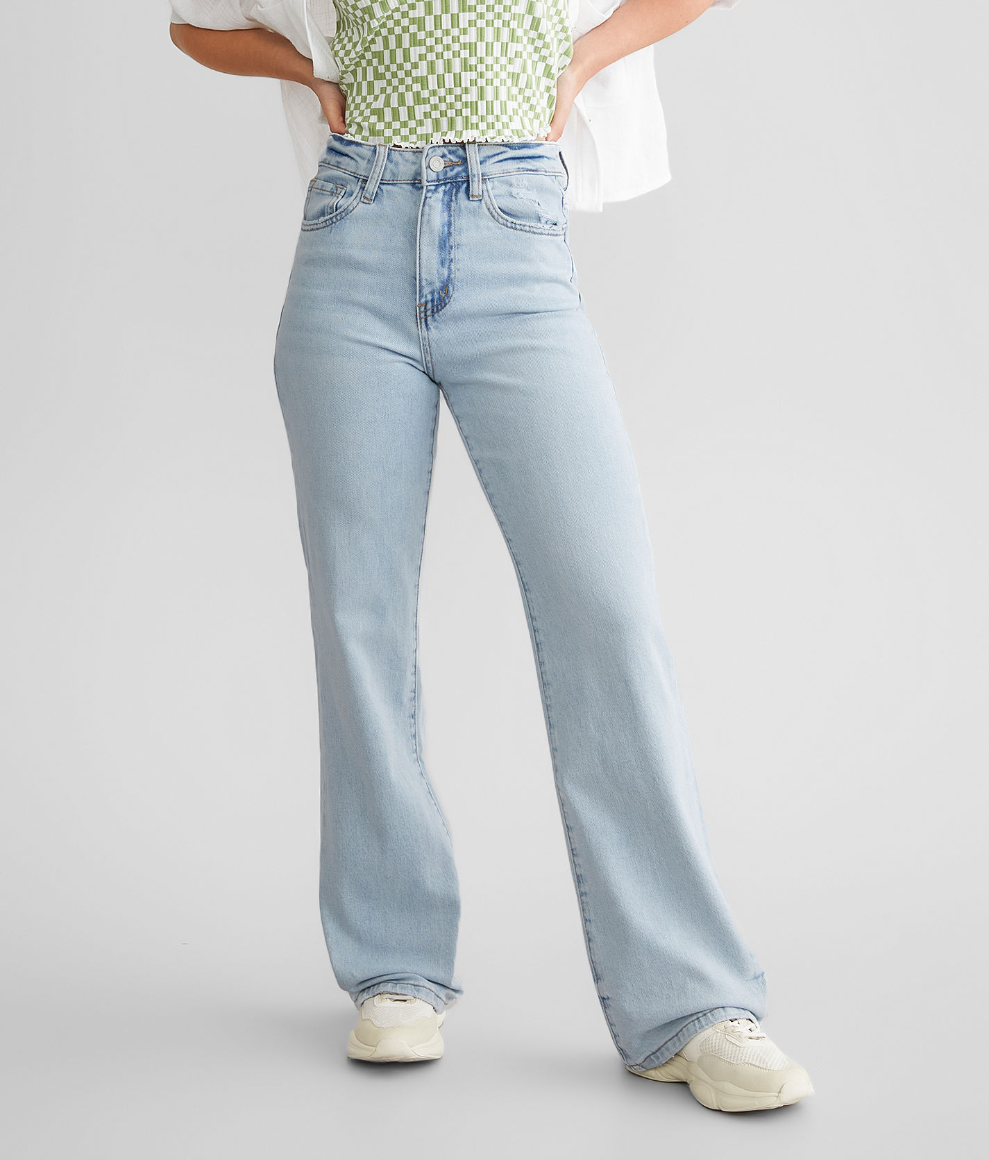 VERVET Thyme Super High Rise 90's Vintage Hem Detail Flare Jeans