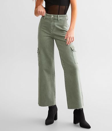Mica Denim Cropped Wide Leg Stretch Pant - Women's Pants in Mint