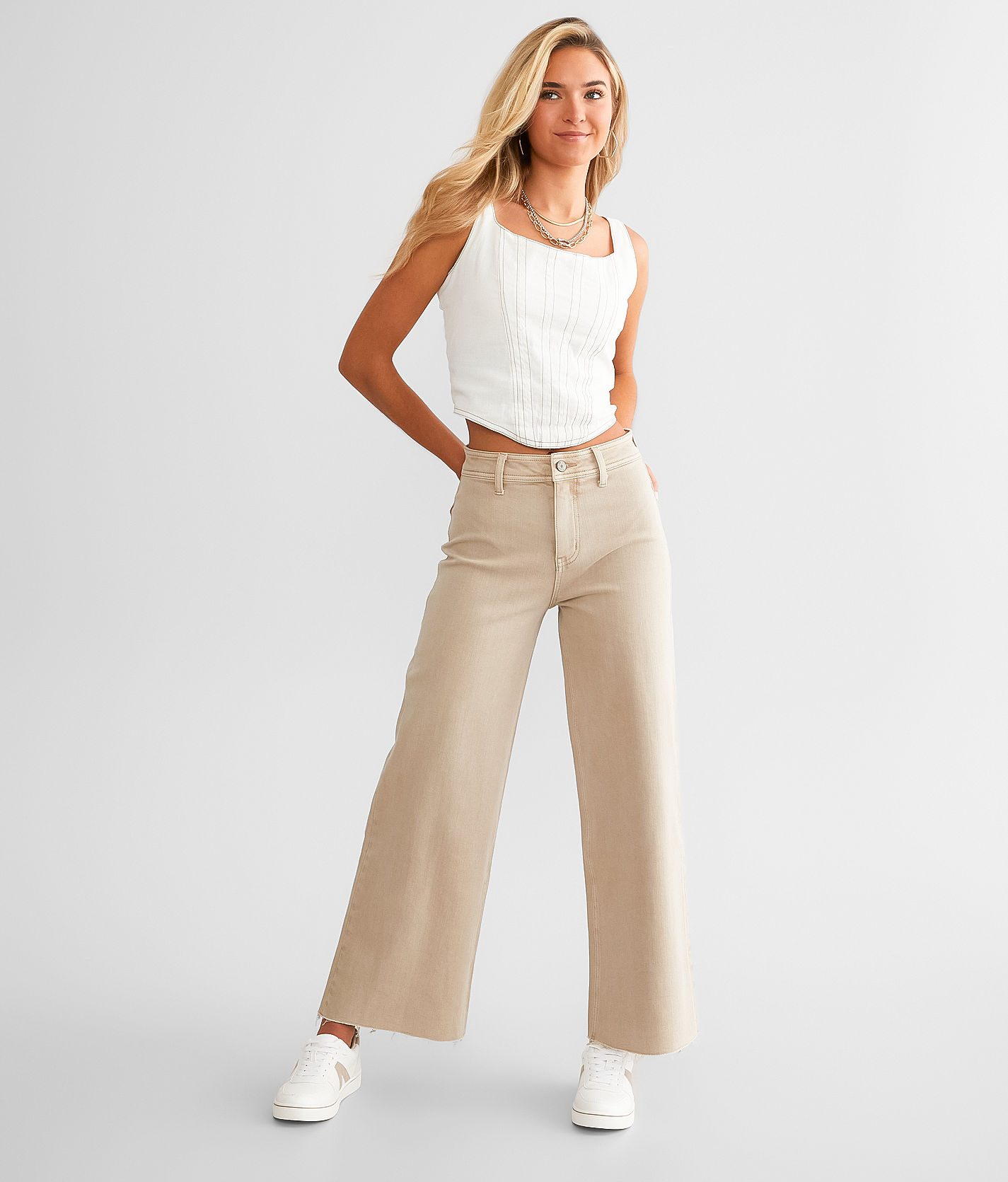 VERVET Cropped Wide Leg Pant - Women's Pants in Khaki