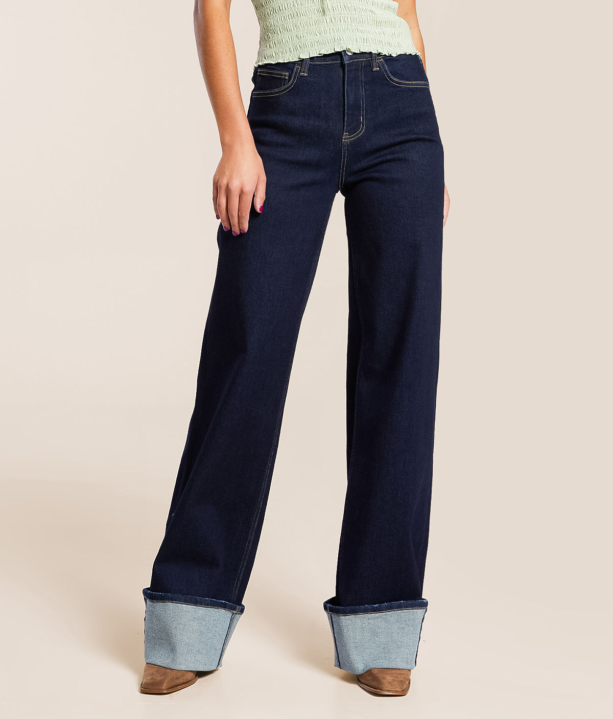 VERVET by Flying Monkey Olivia Wide Leg Stretch Cuffed Jean — Brilliant Jewel by Buckle