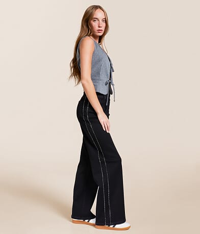 VERVET Olivia Rhinestone High Rise Wide Leg Stretch Jean front view