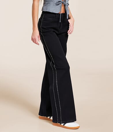 VERVET Olivia Rhinestone High Rise Wide Leg Stretch Jean front view