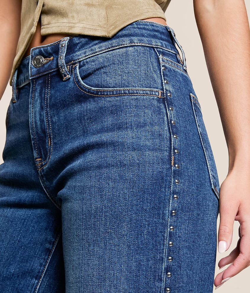 Olivia Mid-Rise Studded Wide Leg Stretch Jean