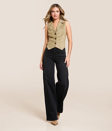 VERVET Olivia Rhinestone High Rise Wide Leg Stretch Jean front view