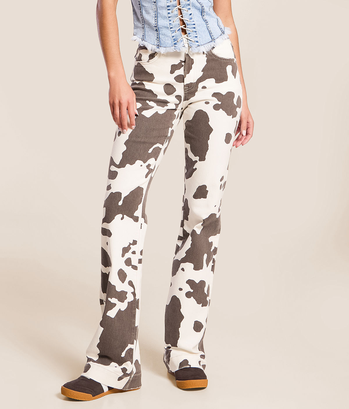 VERVET by Flying Monkey Willa Cow Print Trouser Stretch Jean by Buckle