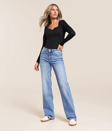 VERVET Evie Rhinestone High Rise Classic Straight Jean front view