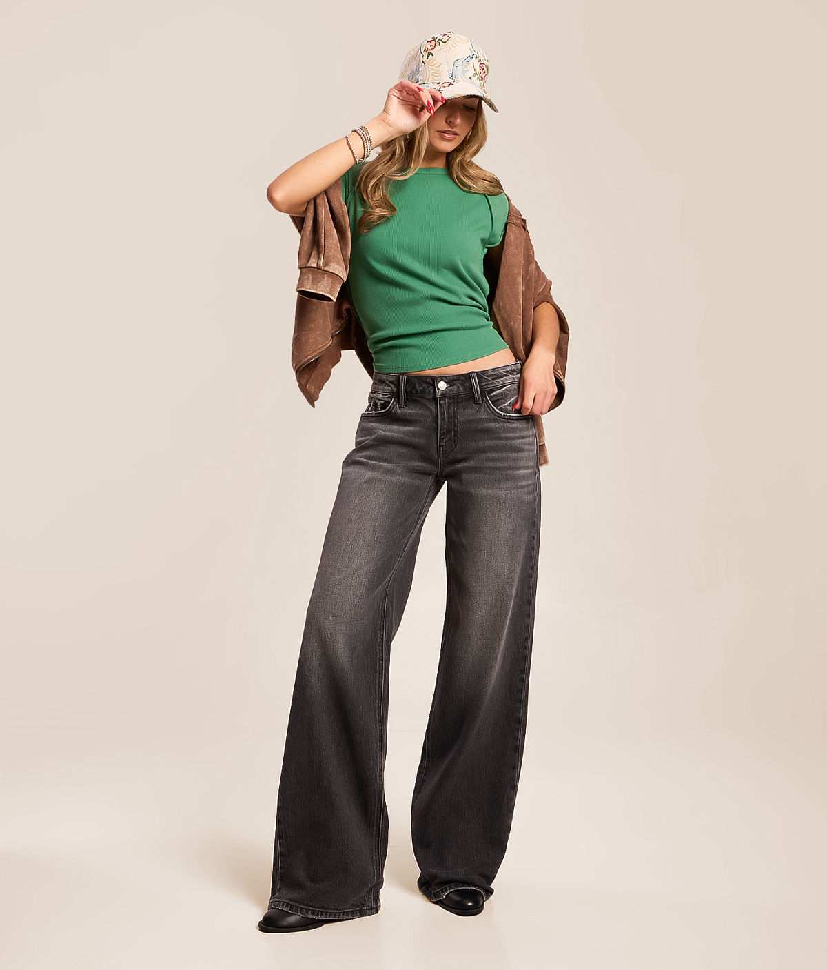VERVET by Flying Monkey Kris Baggy Wide Leg Stretch Jean — Black Moon by Buckle