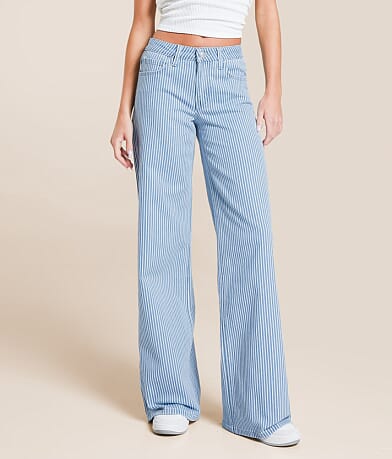 VERVET Olivia Mid-Rise Wide Leg Striped Stretch Jean front view