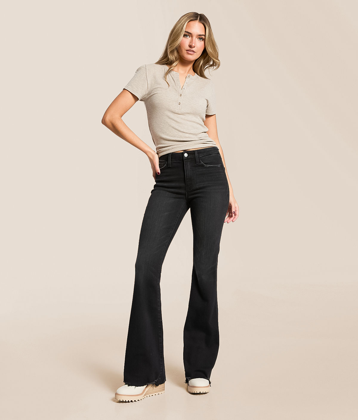 VERVET by Flying Monkey Bella High Rise Flare Stretch Jean — Calm by Buckle