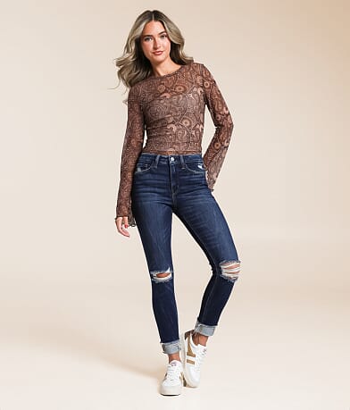 VERVET Haylie High Rise Ankle Skinny Stretch Cuffed Jean front view