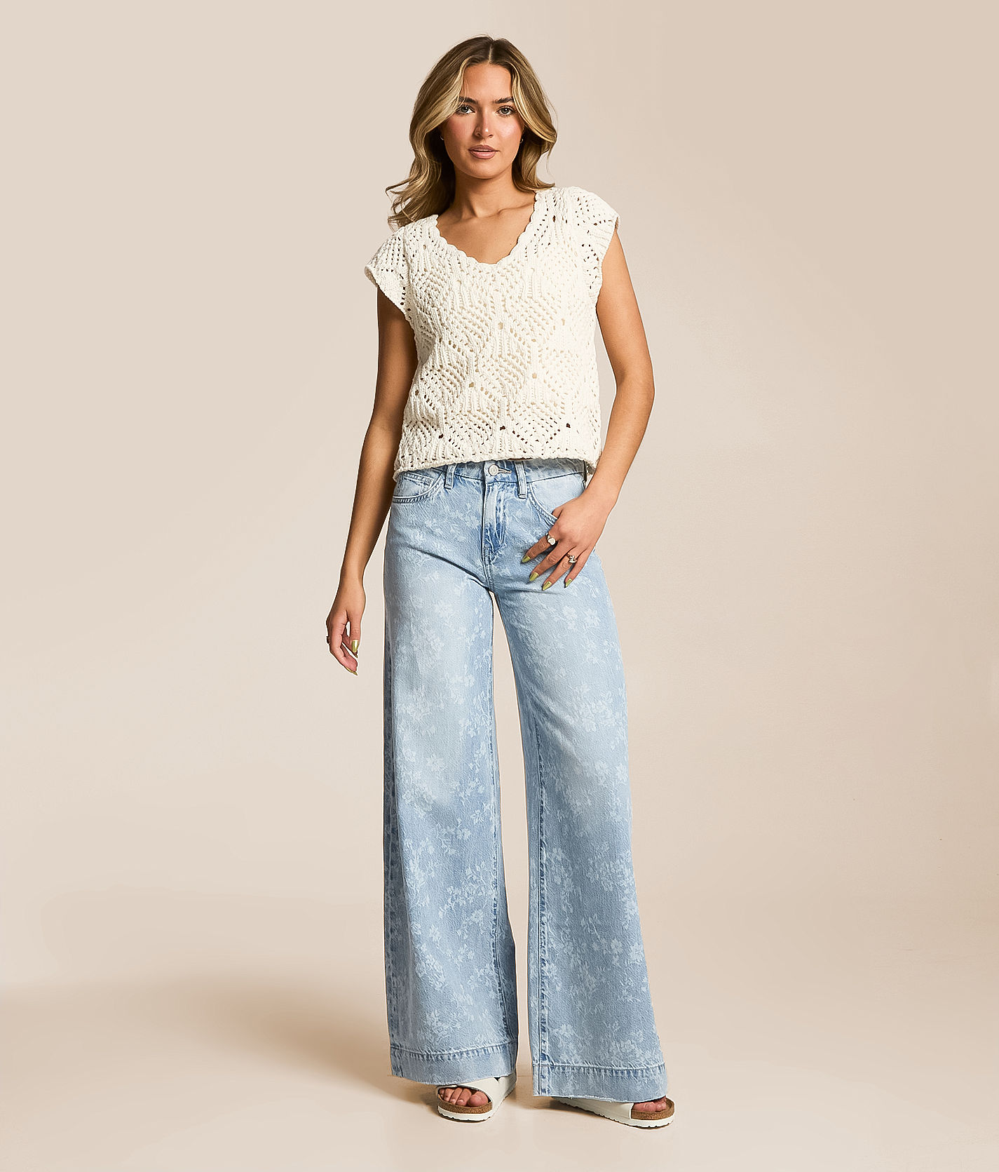 VERVET by Flying Monkey Olivia Floral Wide Leg Stretch Jean