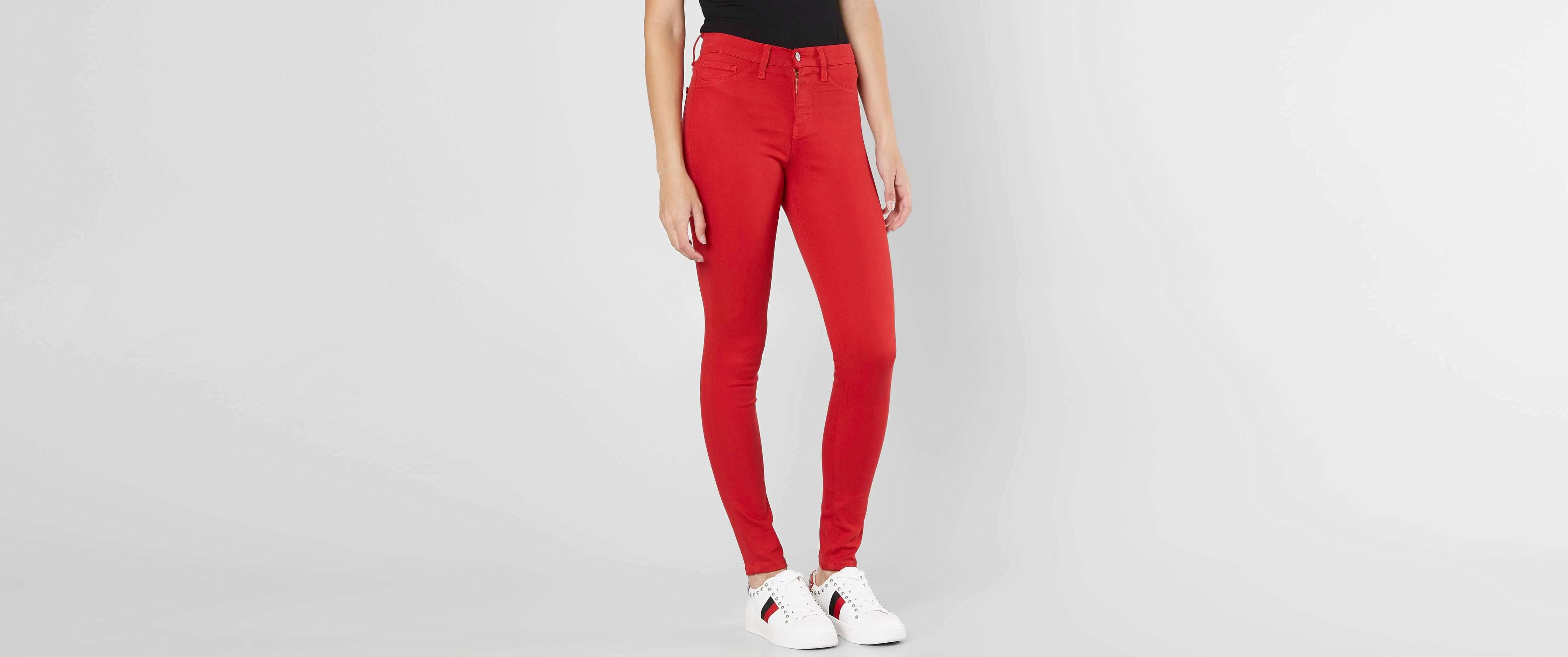 red high waisted skinny pants