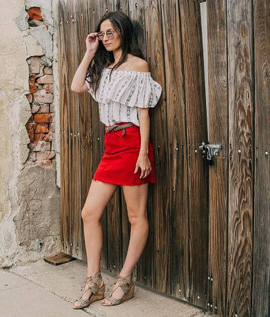 Flying Monkey Denim Stretch Mini Skirt FULL_LEFT_SIDE