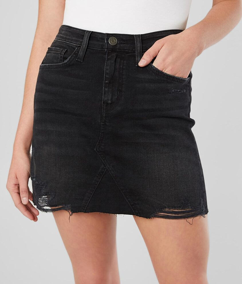 Black distressed shop denim stretch skirt