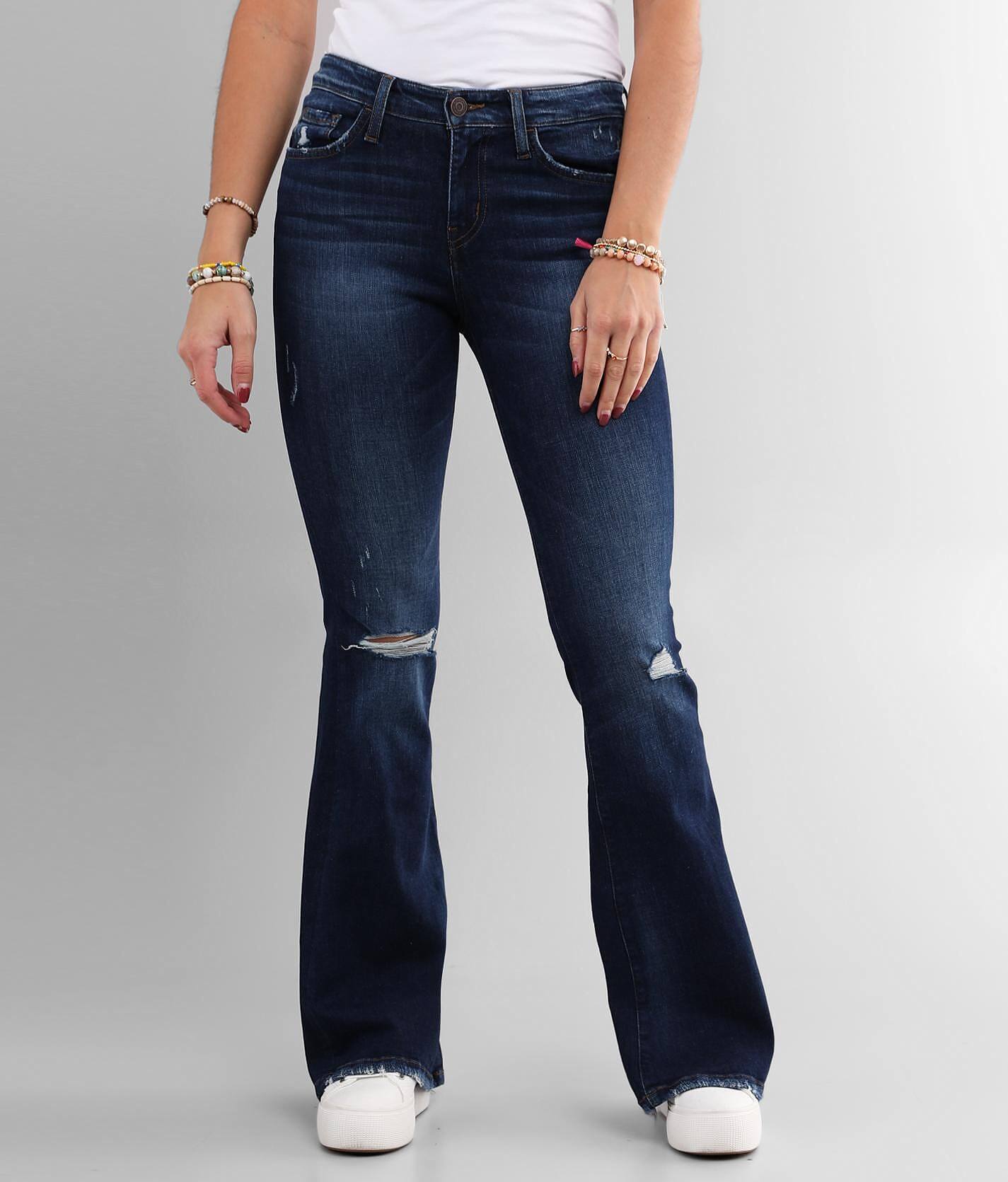 mid rise flare leg jeans