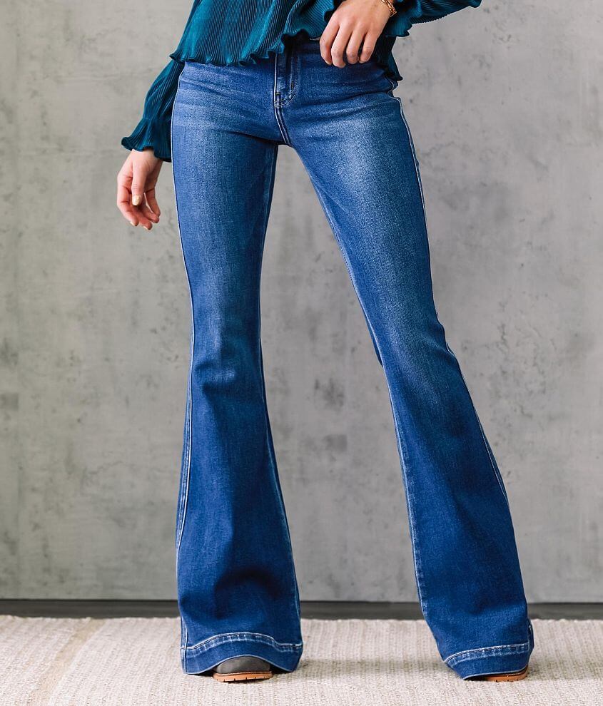 High Rise Extra Stretch Blue Wave Bell Bottom Jeans