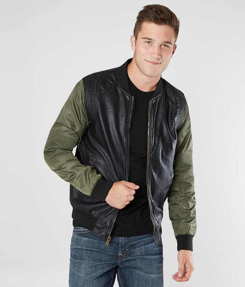 PX Color Block Faux Leather Bomber Jacket - Men's Coats/Jackets in Black |  Buckle