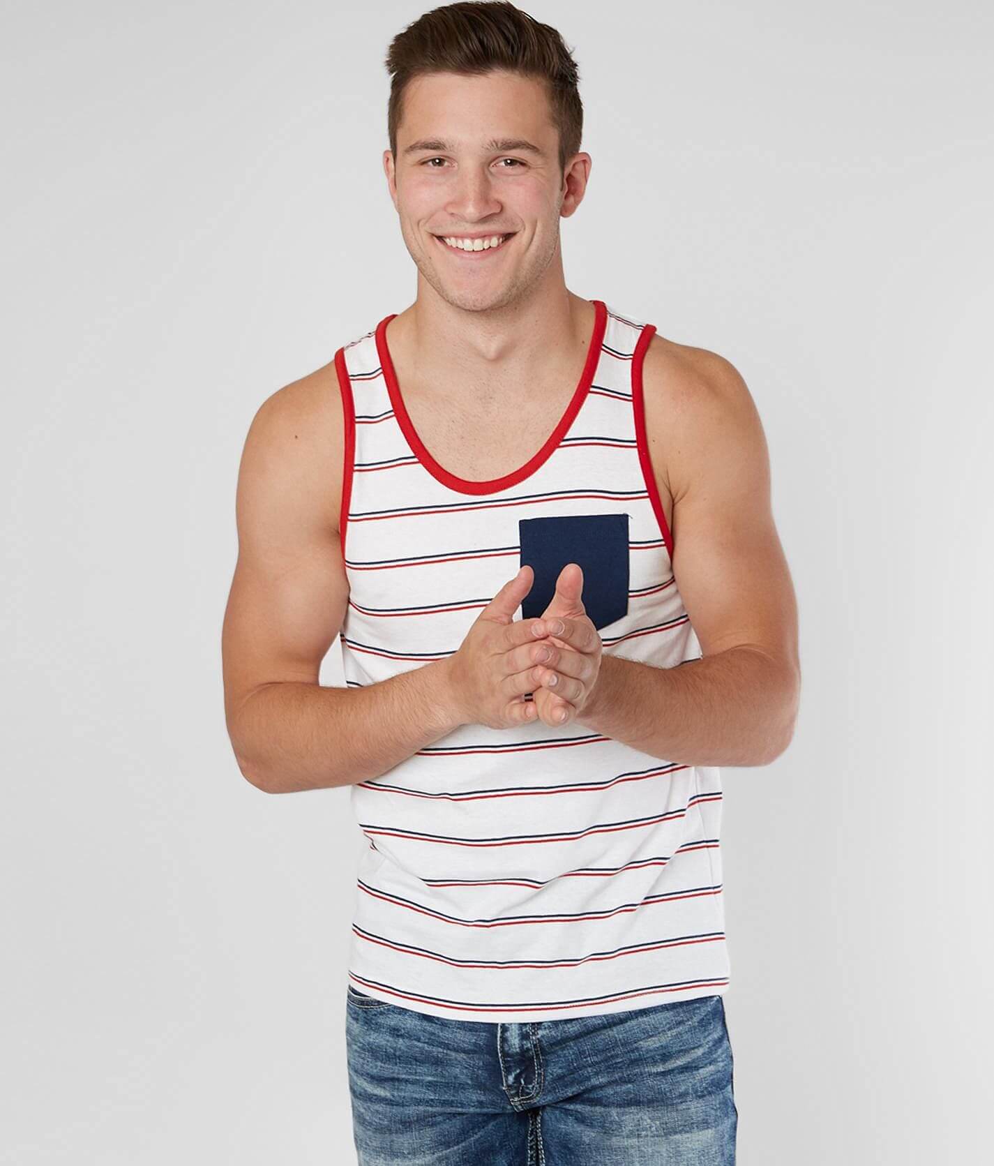 leninismen plantageejer Hæderlig PX Striped Tank Top - Men's Tank Tops in White Red Navy | Buckle