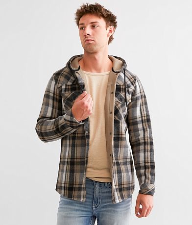Departwest Brushed Plaid Hooded Shacket front view
