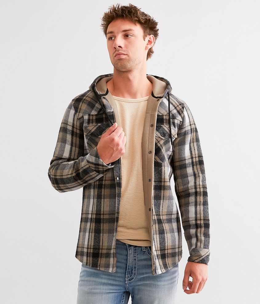 Departwest Brushed Plaid Hooded Shacket front view